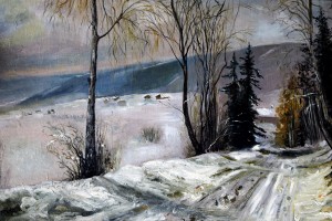 "Pejzaż zimowy" - olej, płótno - 98 x 68